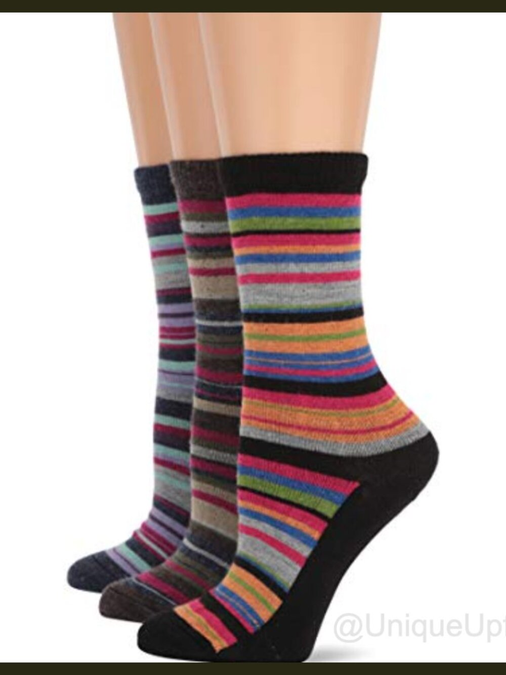 Merino Wool Blend Colorful Stripe Crew Socks 3 Pair Pack